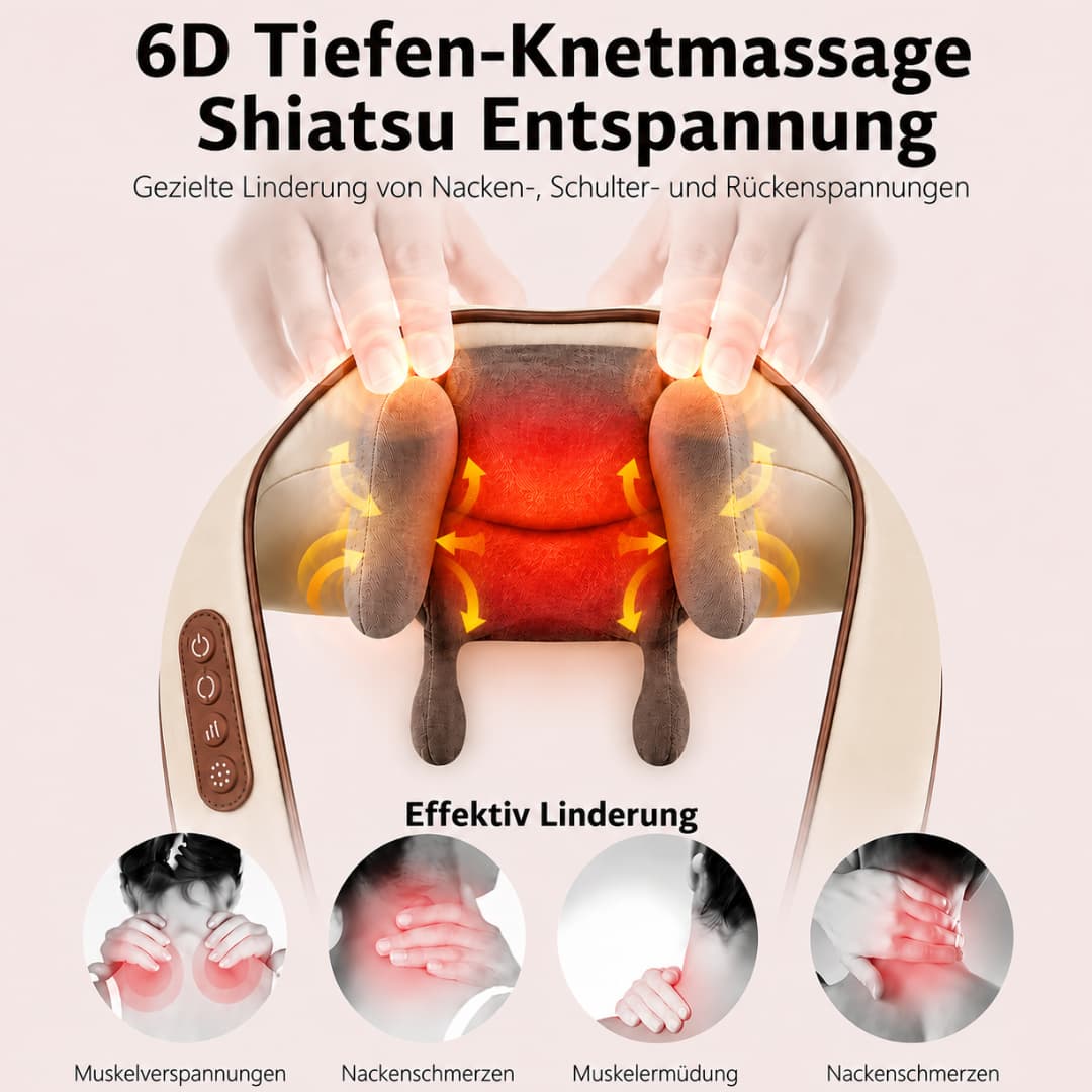 Nacky Wärme-Massagegerät Verspannungen & Nackenschmerzen — einfach zu Hause wegmassieren.