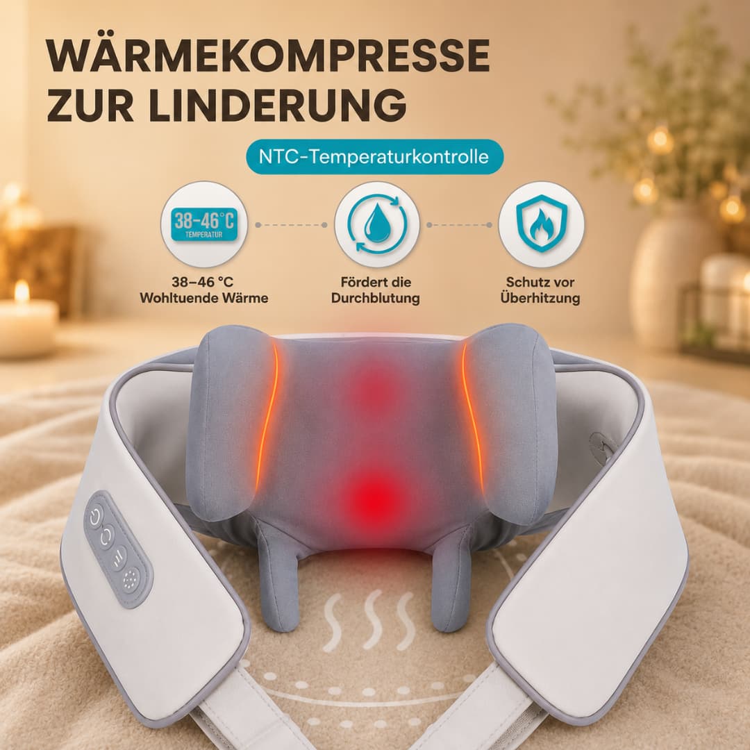 Nacky Wärme-Massagegerät Verspannungen & Nackenschmerzen — einfach zu Hause wegmassieren.