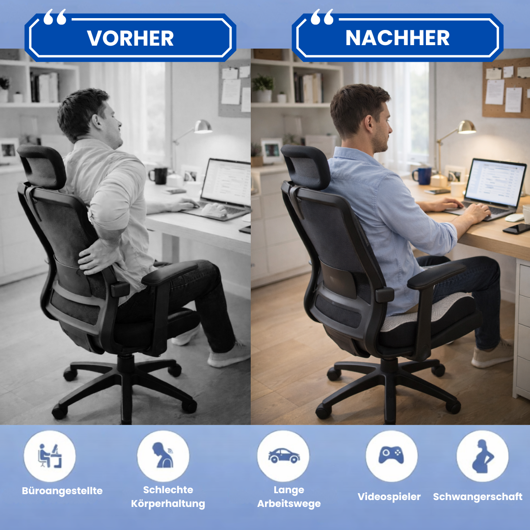 Nie wieder Steißbein -schmerzen Orthopädisches Premium Sitzkissen