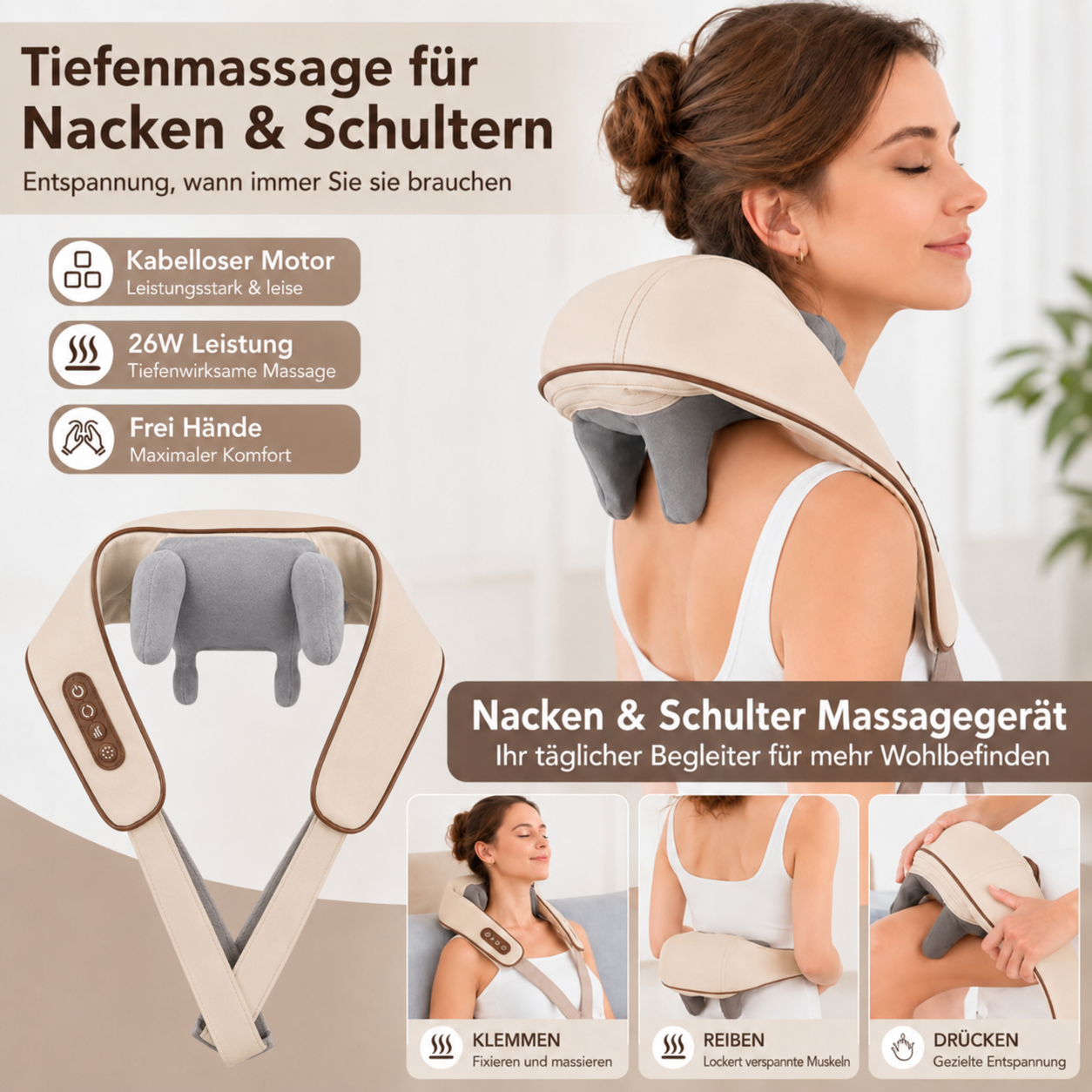 Nacky Wärme-Massagegerät Verspannungen & Nackenschmerzen — einfach zu Hause wegmassieren.